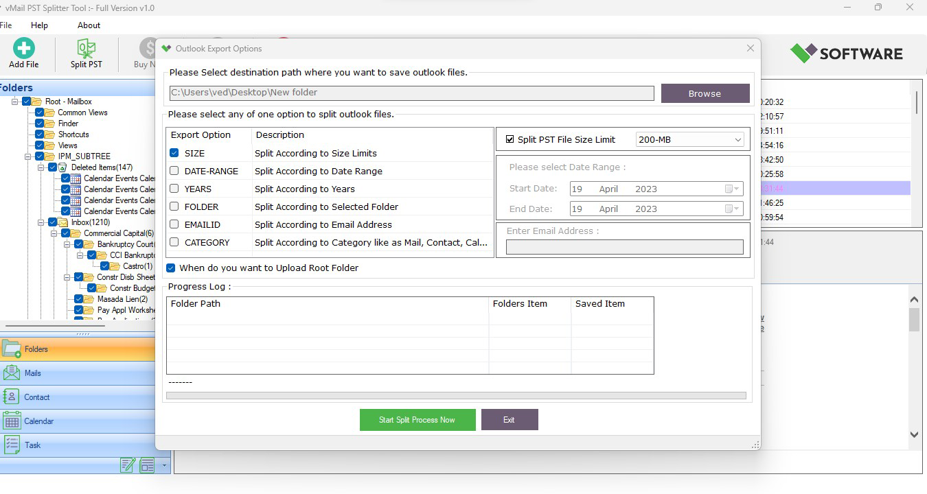 Split Outlook PST File - vMail PST Splitter Tool